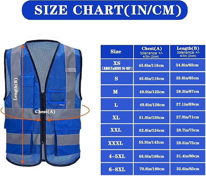 A-SAFETY High Visibility Mesh Safety Reflective Vest with Pockets and Zipper,Hi Viz Work Vest for Men Women (Blue Mesh L)