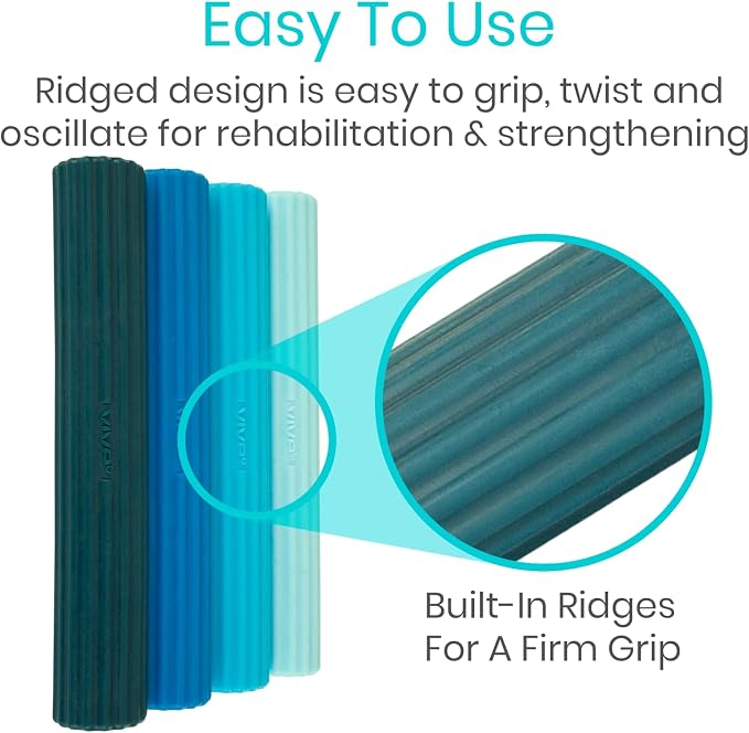 Vive Flex Therapy Bar for Tennis Elbow Relief (4 Pack) - Physical Therapy Aid to Improve Tendonitis & Grip Strength - Resistance for Golfers, Hand, Epicondylitis - Strengthens Wrists & Forearm