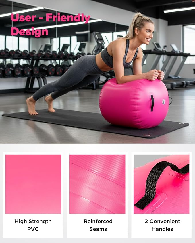 Gymnastics Air Roller Air Barrel Inflatable Tumbling Mat Tumble Air Spot - Gymnastics Training Springboard - Round Inflatable Springboard with Pump for Yoga Training Cheerleading Home Use