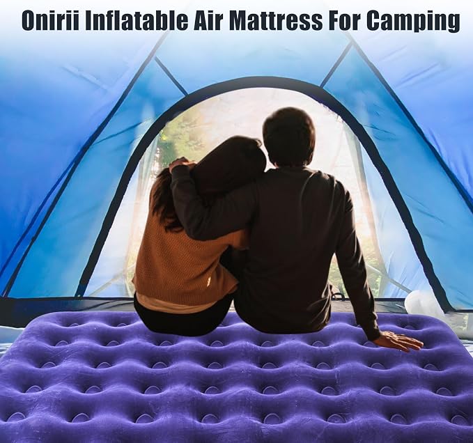 Onirii Queen Size Double Camping Air Mattress Bed with Air Pump | 80"x 60"Thickened Portable Inflatable Mattress Blow Up Air Mattress,Travel Sleeping Bed Pad for Camping Home Hiking