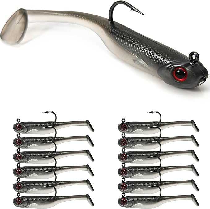 Soft Fishing Lures Shad Minnow Swimbaits, Pre-Rigged Jig Heads Paddle Tail Swim Baits for Bass, Trout, Walleye, Crappie, Sinking Jigs Bait for Saltwater Freshwater, Fishing Gifts for Men