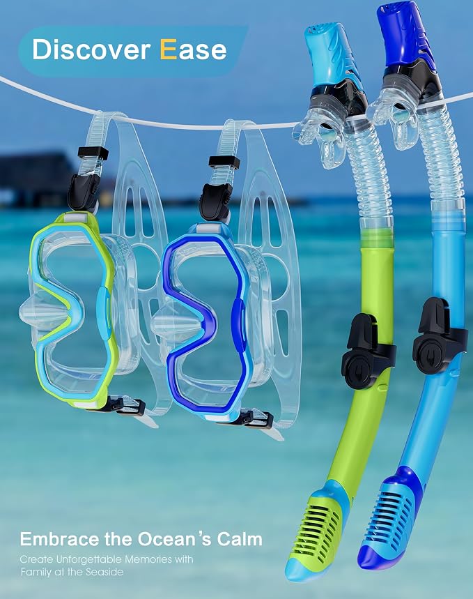 Snorkeling Gear for Adults Kids, Dry-Top Snorkel Set, 180°Panoramic Wide View Diving Mask Breathing Freely Snorkel Mask for Snorkeling Scuba Diving Swimming Travel