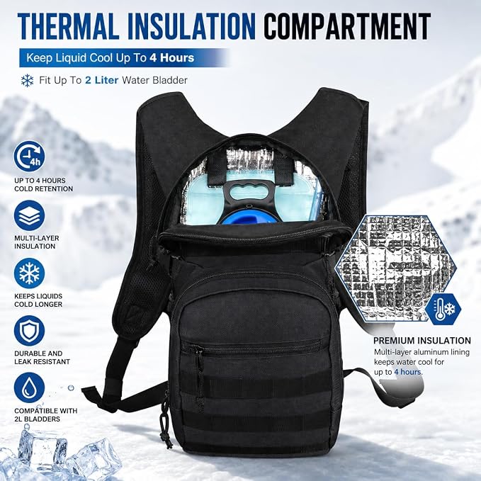 Tactical Hydration Backpack 2L Water Bladder - Lightweight Durable Pack for Hiking, Running, Outdoor Adventures, Adjustable Straps & Leak-Proof Design