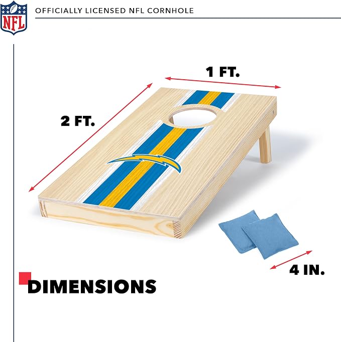 NFL Football Portable Size 1' x 2' Solid Wood Cornhole Set with Direct Print HD Team Graphics – Travel Size