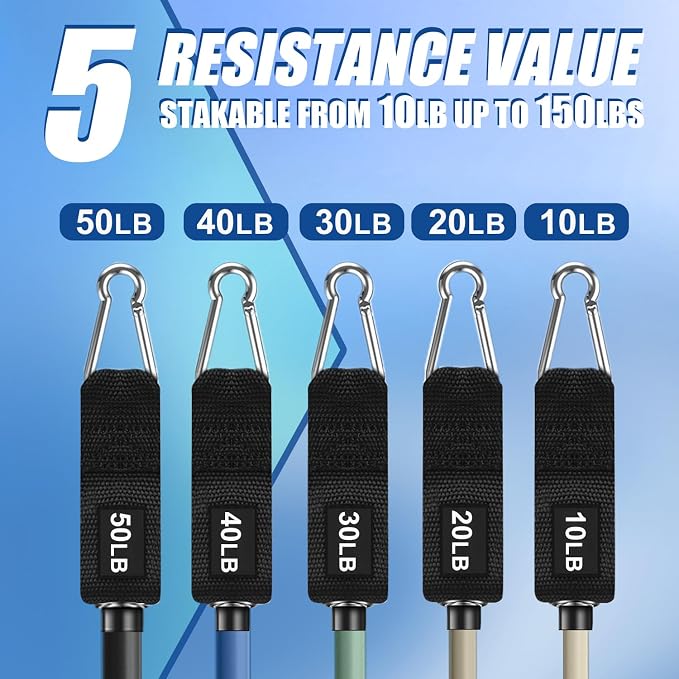 WHATAFIT Resistance Bands, Exercise Bands, Workout Bands with Handles, Door Anchor and Ankle Straps, 5 Resistance Levels Fitness Bands for Strength Training, Physical Therapy, and Home Gym Equipment