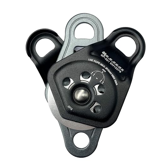 30kN Upgraded Rescue Double Pulley Sheave with Swing Plate,CE High Strength Pulley for Backyard Zipline, Climbing, Rock Rescue Lifting, Hauling, Fit Rope up to 13 mm/Holds Up to 6750lbs,Black