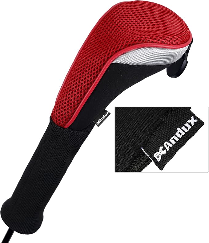 Andux 3pcs Long Neck Golf Hybrid Club Head Covers Dial No. Tag CTMT-02 | Mesh Breathable material | all the Same Size | Coloured Piping | Pull-On Closure