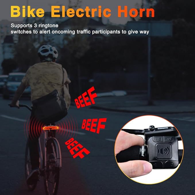 NineLeaf Bike Turn Signals, Turn Signal Kit for Ebike, Bike Turn Signals Front and Rear Auto On/Off Electric Bell Automatic Brake Light Remote Control Rear Light USB Rechargeable IP65 Waterproof