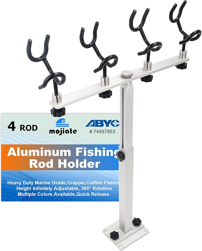 Aluminum Spider Rigging Rod Holder for Boat - 4 Pole Crappie Fishing Rack, Heavy Duty 6063-T5 Marine Grade Aluminum, 16.5"-30.5" Adjustable Height Square Tube Support for Catfish & Trolling
