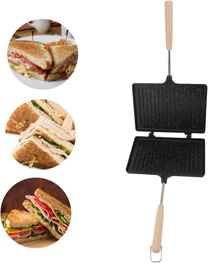 Yosoo Health Gear Sandwich Maker, Double Sided Press Stovetop Grill Pan with Handle for Breakfast Hot Dog Toaster Grilled Cheese Pancake, Flip Design