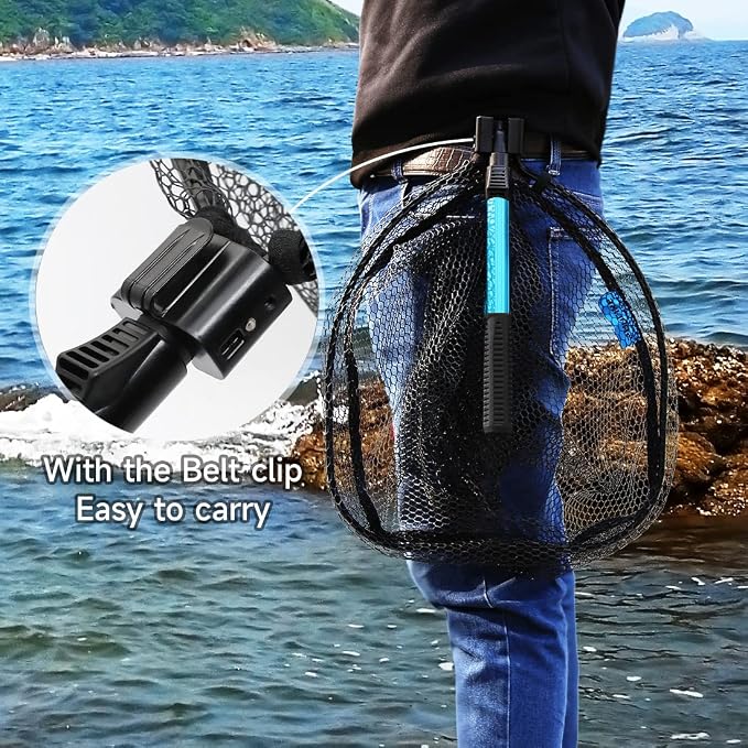SANLIKE Collapsible Telescopic Fishing Net Rubber Coated Fresh/Salt Water