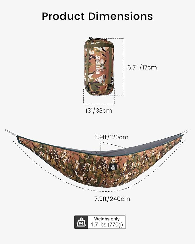 OneTigris Hideout Hammock Underquilt, Lightweight 4 Season Hammock Gear for Camping, Hiking, Backpacking, Travel, Beach, Backyard, Patio, Portable