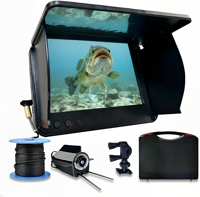 5" Underwater Fishing Camera 98ft Cable, Portable Fish Finder with Camera, Night Vision Ice Fishing Camera, Waterproof Fish Camera for Boat, Kayak & Lake Fishing, Easy to Use for Beginners