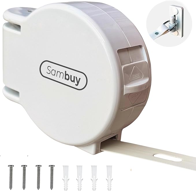 Retractable Clothesline Indoor Outdoor, 13.8 Ft Heavy Duty Drying Line with 34 Windproof Hanger Holes, Holds 56 lbs, Rustproof, Drill or No-Drill Wall Mount for Laundry & Bathroom