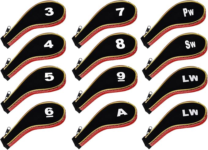 Andux Gold Golf Iron Club Head Covers No. on Both Sides Long Neck with Zipper 12pcs/Set