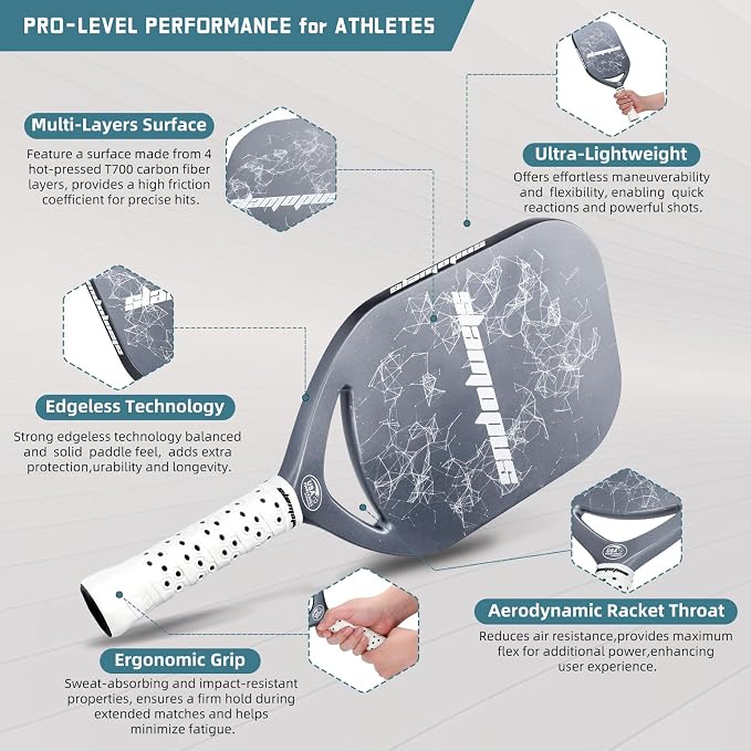 Pro Pickleball Paddle| T700 Carbon Fiber Pickleball Paddles with 16mm Polymer Honeycomb Core & Overgrips| Premium Pickle Ball Racket Enhanced Control & Spin & Power| USAPA Approved