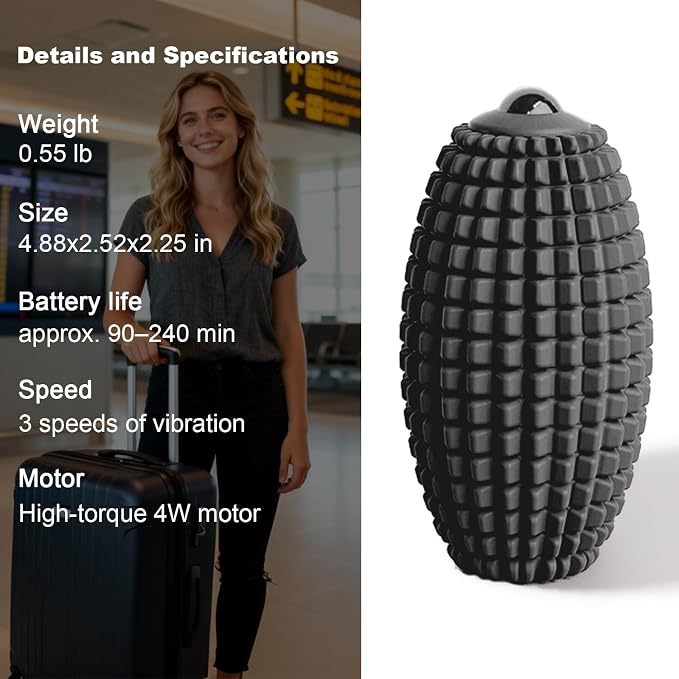HODEMI Vibrating Massage Ball Roller with Rolling Head for Foot & Muscle Relaxation, Electric Massage Ball with 3 Speeds for Myofascial Release, Sports Recovery, Yoga & Fitness (Black)