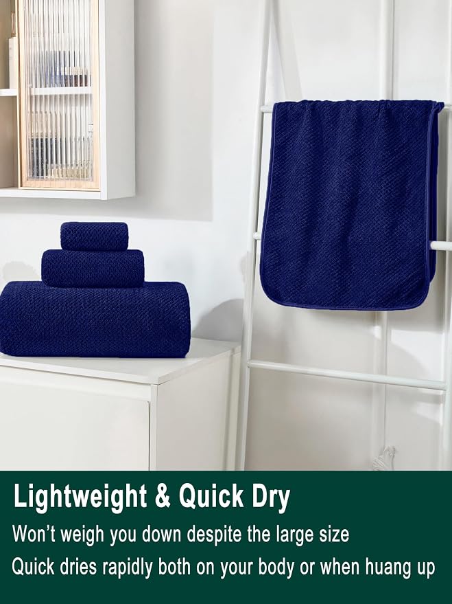 Bath Sheets 40x80 Inches 2-Piece, Extra Large Bath Towels, Soft Absorbent Quick Dry, Microfiber Towels for Bathroom Beach Pool Gym Spa, Navy Blue