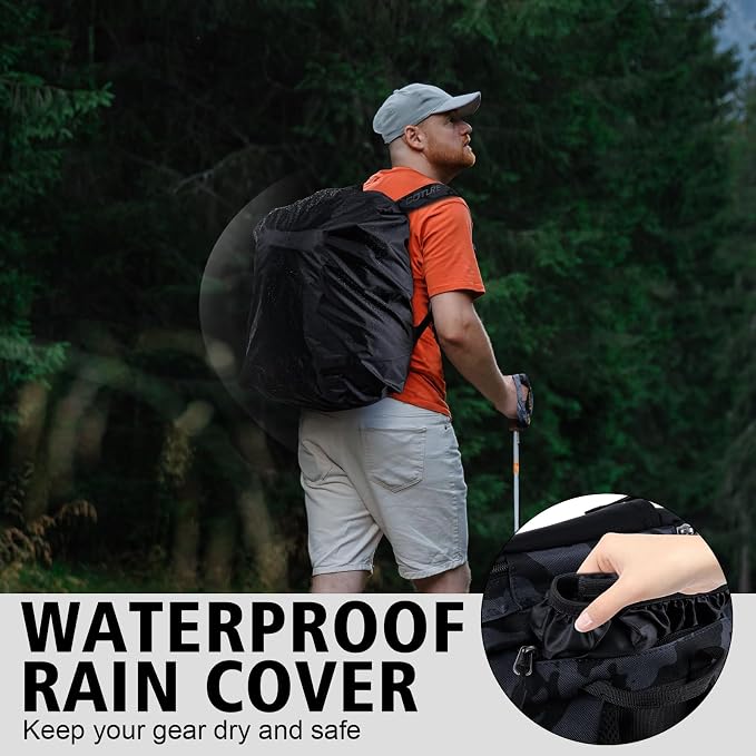 Goture Fishing Backpack,900D Water-Resistant Tackle Backpack with Rod Holders, SBS Zippers,45L Large Fishing Bag Storage Gear Tackle Bag with Rain Cover, Bottle Holder for Travel Camping Hiking