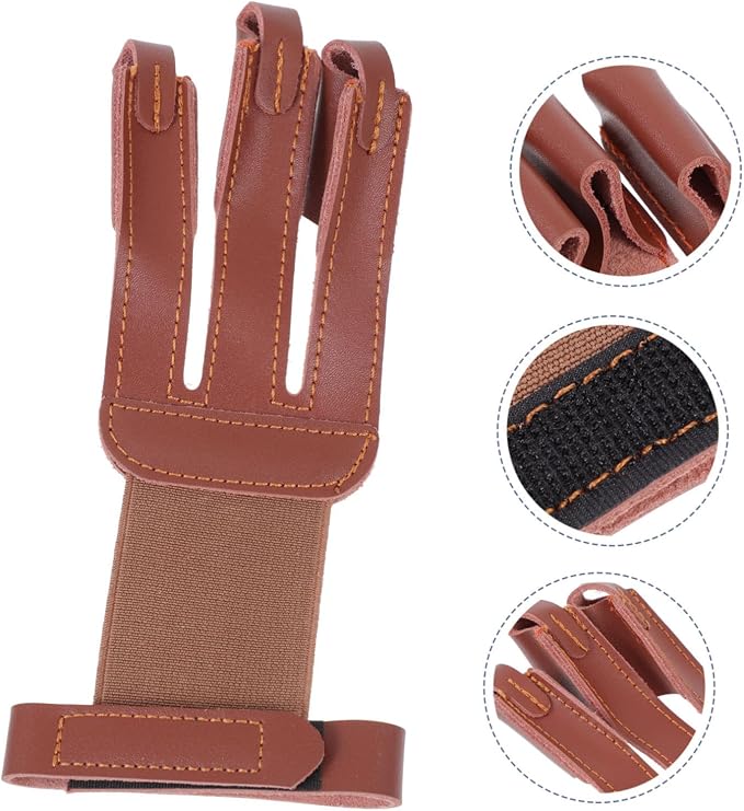 Yardwe 2 Pcs Finger Guard Archery Leather Gloves Cow Leather Archery Finger Leather Archery Gloves Archery
