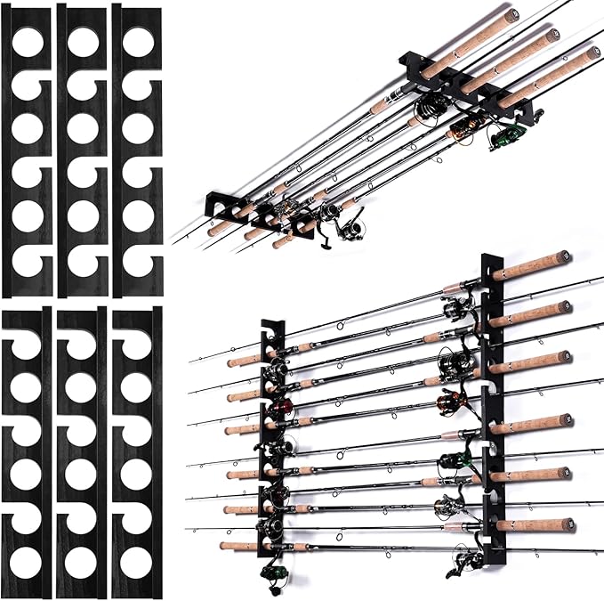 Ghosthorn Fishing Pole Rod Racks Wall or Ceiling Mounted Fishing Pole Rod Holders for Garage Storage Organizer Fishing Gear Equipment for Men Women