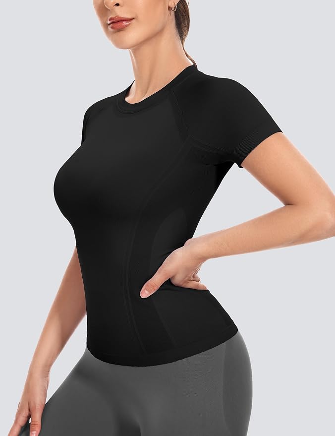 MathCat Short Sleeve Workout Tops for Women,Workout Shirts for Women,Seamless Yoga Athletic Shirts Gym Running Shirts