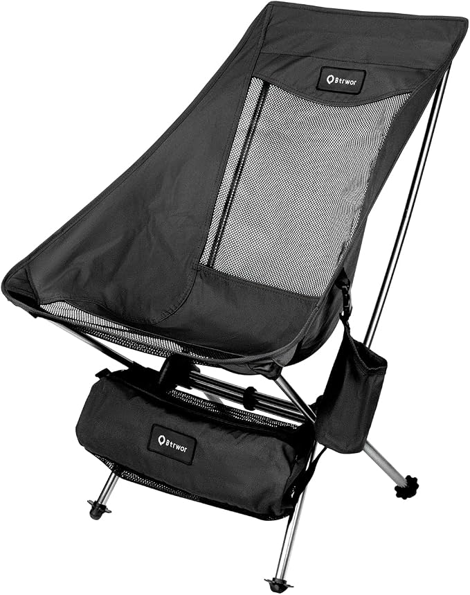 Camping Chair, Lightweight Backpacking Hiking Chair, Compact Portable 220 lbs Capacity, Comfortable Widened Seat Folding Chair (Black)