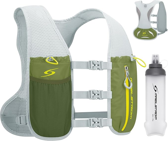 Maelstrom Running Vest,500ml Soft Flask Hydration Pack for Trail Marathon | BPA-Free Flask, Breathable Mesh, Bounce-Free Fit, Adjustable Compression, Reflective, Multi-Pockets, For Cycling, Hiking