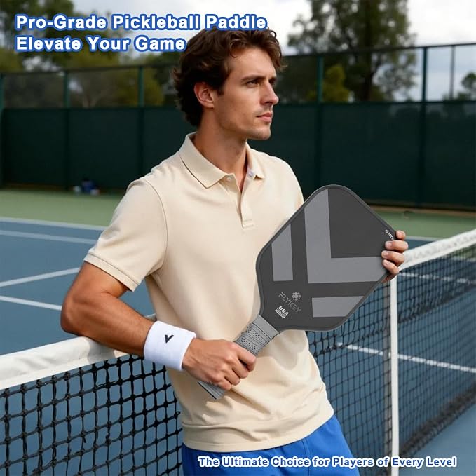 FLYKEY Pickleball Paddles, T700 Carbon Fiber Pickleball Paddle with a 16mm Shark Power Polymer Core, USAPA Approved Pickle Ball Paddle, Strong Spin and Power Surface,Strong Shock Absorption