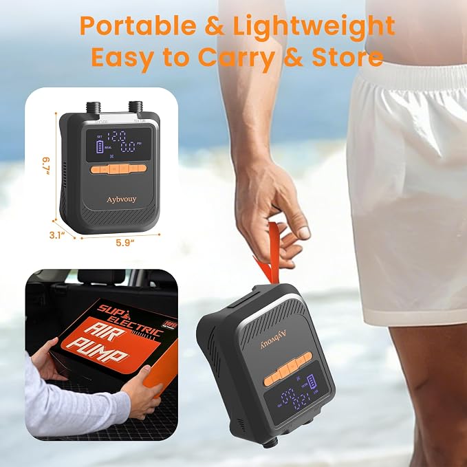 Electric Paddle Board Pump, 20PSI Rechargeable Portable SUP Air Pump with LED Light & Auto Shut Off, Inflator Deflator Pump for Kayak, Boat, Tent and All Inflatables
