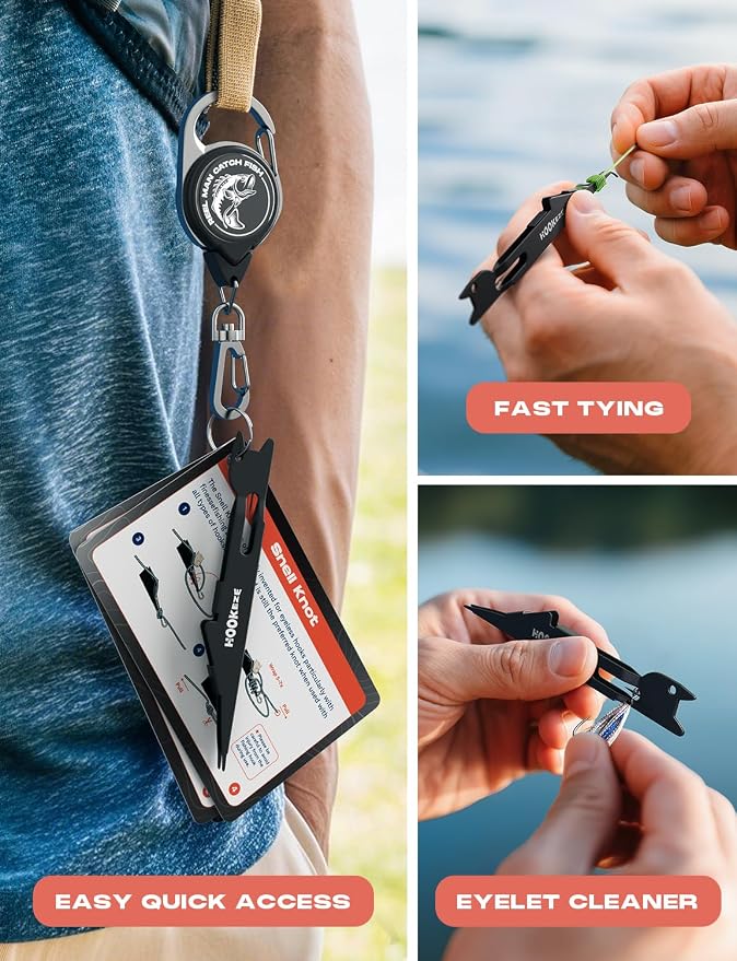 HOOK-EZE 3-in-1 Fishing Line Cutter, Fly Fishing Nippers with Retractors and Knot Tying Tool Accessories
