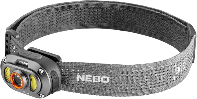 NEBO MYCRO 900+ Headlamp | 900 Lumen, 7 Light Modes, White & Red Light with Spot & Flood, USB-C Rechargeable, Water Resistant, Adjustable Strap, Cap Light Convertible, Ideal for Camping & Hiking