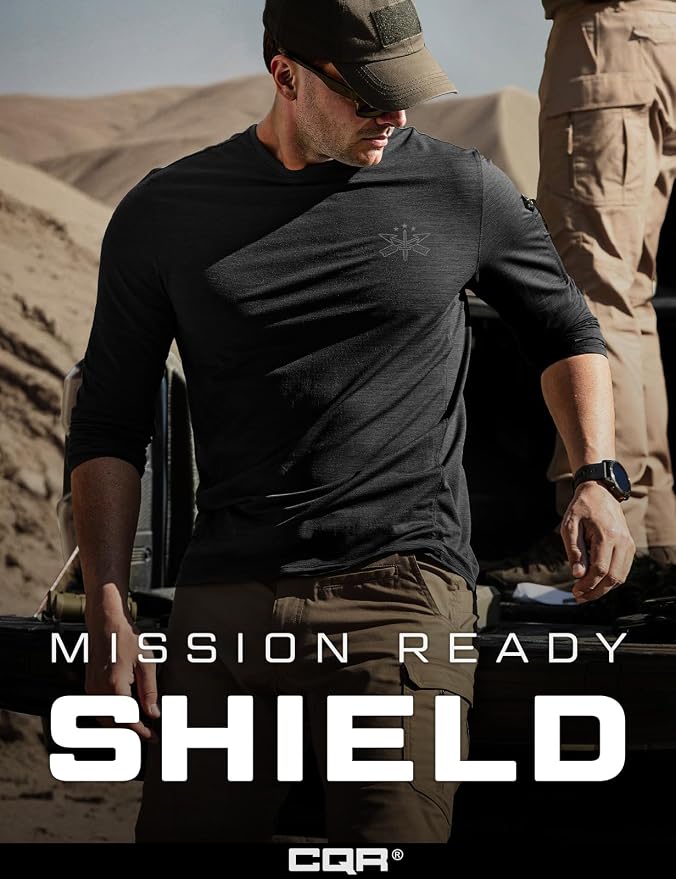 CQR Men's UPF 50+ Sun Protection Long Sleeve Quick Dry Athletic Shirts, Stretch Running Workout Hiking T-Shirts