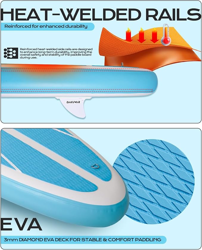 DAKUWAR Paddle Board 10'6''/10' Inflatable Stand Up Paddle Boards with SUP Accessories Ultra-Light Paddleboard Non-Slip Comfort Deck for Adults & Youth of All Skill Levels