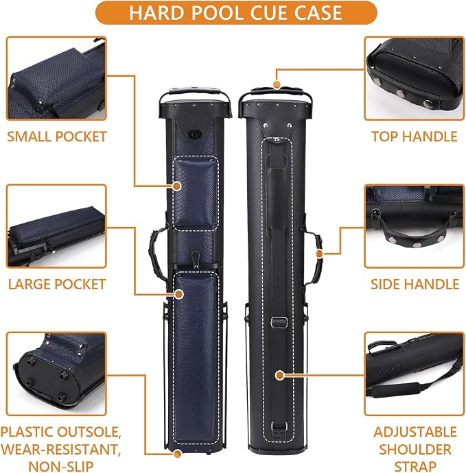 2x4 Pool Cue Case, Hard Pool Cue Case, Billiard Cue Case with Stand, Billiards Accessories Holds 2 Cue Butt and 4 Cue Shafts