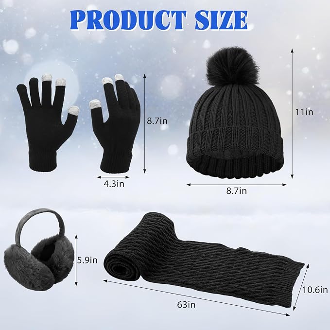 16 Pcs Women Hat Scarf Gloves Ear Muffs Set Winter Knitted Pom Beanie Hats Scarf Touch Screen Gloves for Men Adult Homeless