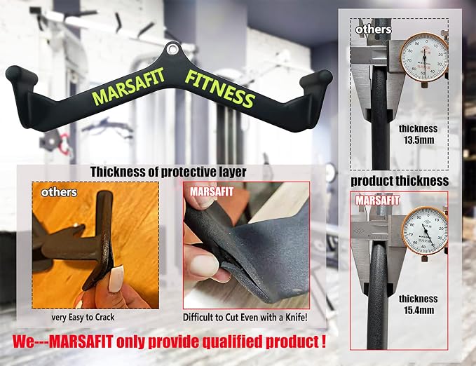MARSAFIT Home Gym Fitness Rowing T-bar V-bar Pulley Cable Machine Attachment, Bicep Curl Tricep LAT pulldown Bar Back Strength Training Handle Grips LAT Pull Down Bar for Seat Row Workout