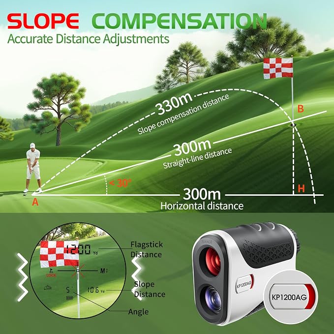 JUANGU Golf Rangefinder with Slope, 1200 Yards, 7X Magnification, 328 Yards Flag Pole Locking, High Precision Fast Focus Golf Distance Finder for Men Golfers Gifts Black&Grey