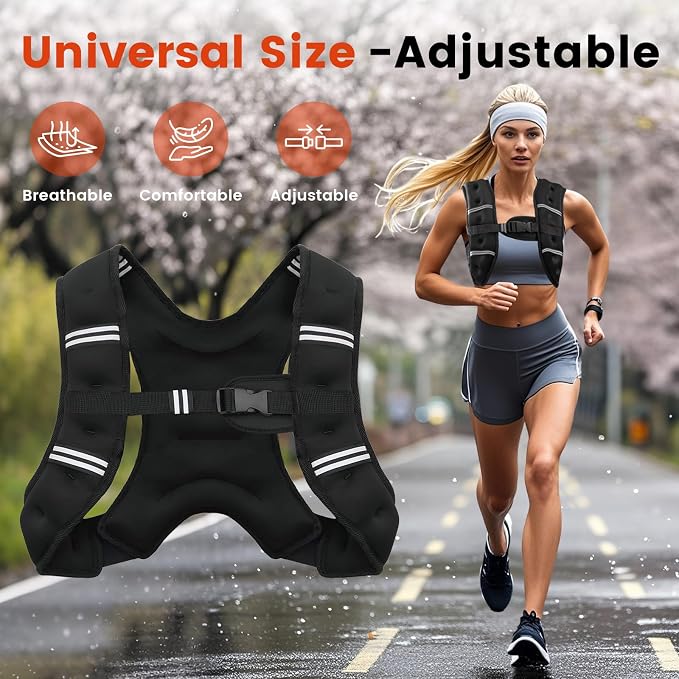 Poudee Weighted Vest, 6lb/8lb/10lb/12lb/16lb/20lb/25lb/30lb Weight Vest for Men Women, Body Weight Vests Adjustable with Reflective Stripe for Strength Training, Running, Workout, Jogging, Walking