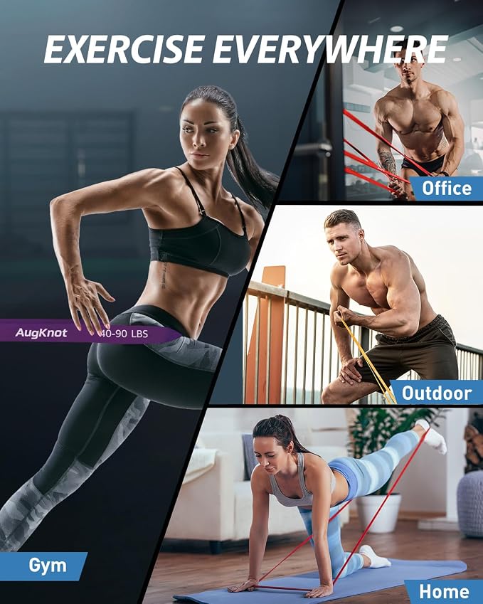 AugKnot Resistance Bands for Working Out: 5-Levels Exercise Bands Set - Pull Up Assistance Elastic Silicone - Physical Therapy/Training/Stretching- Home Gym for Women and Men