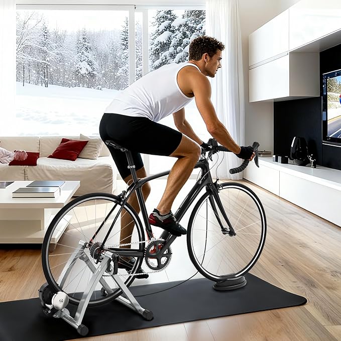 Sportneer Bike Trainer - Magnetic Stationary Bike Stand for 26-28" & 700C Wheels - Adjustable 6 Level Resistance Bike Trainer Stand for Indoor Riding with Quick Release Lever & Front Wheel Riser Block
