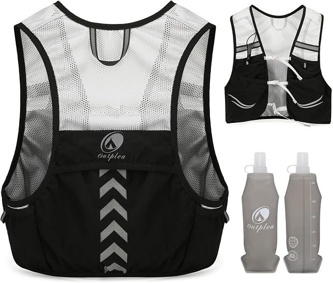 Lightweight Running Vest with 2pcs 500ml Water Bottle for Men Women, Reflective Water Vest Hydration Pack Hydropack for Hiking, M/L