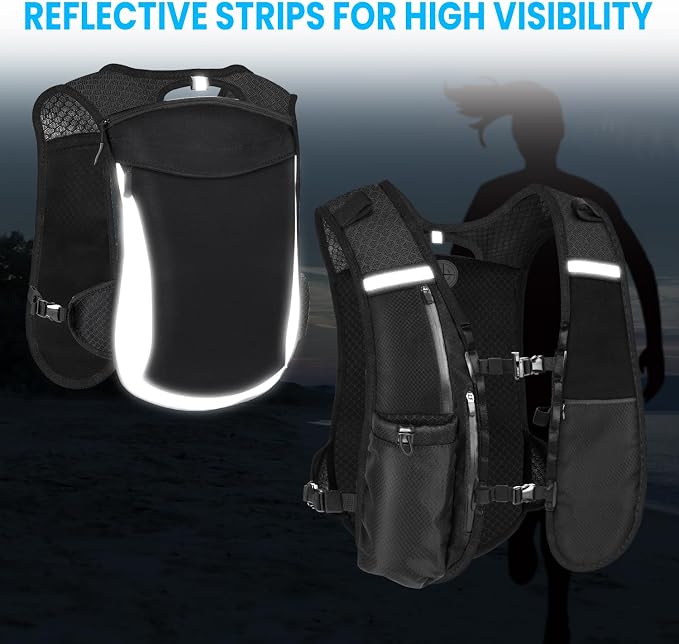 Hydration Backpack with 2L Water Bladder, Lightweight Running Vest for Women Men, Adjustable Straps, Multi-Pocket Water backpack, Breathable Running Vest for Hiking, Cycling, Climbing, Camping, Biking