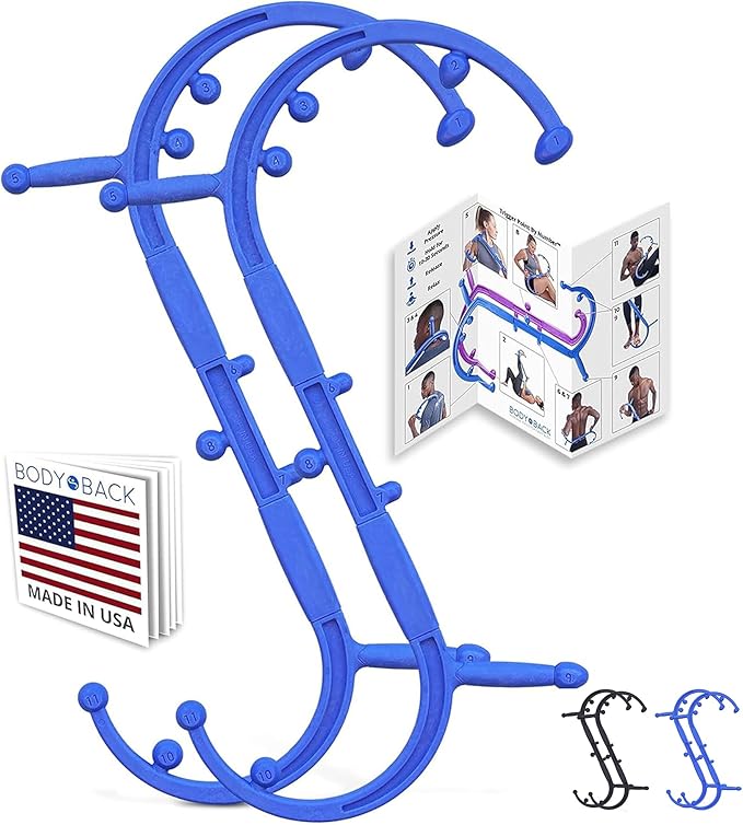 Body Back Buddy Elite FSA Eligible Trigger Point Massage Tool, Neck and Back Massager Handheld, Manual Self Massager, Massage Cane, Muscle Knot Remover with Instructions, 2-Pack Bundle (Blue)