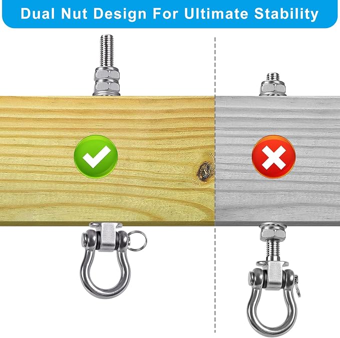 Dolibest Swing Hangers with Bearing - 4 Pack Stainless Steel 304 Swing Hooks for Wood & Metal Beams, Ideal for Hanging Hammocks, Yoga Swings, Porch Swing, Boxing Bag 1500 LB Capacity -7''x M2/5''
