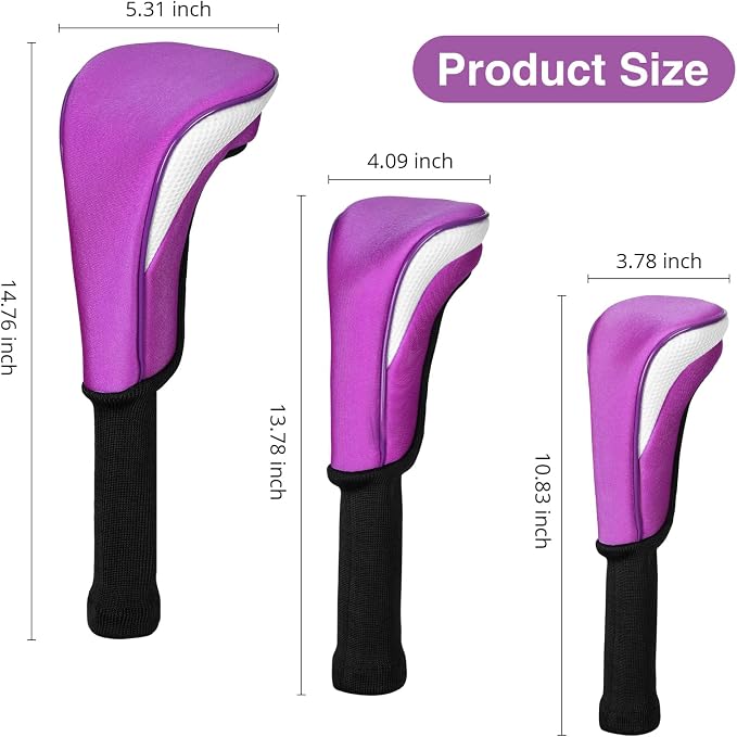 Golf Head Covers, 4pcs Golf Club Covers for Driver Fairway and Hybrid, Nylon Golf Club Head Covers for Men Women with Interchangeable Tags