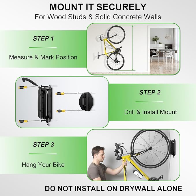 Swivel Bike Wall Mount, Bike Hangers for Garage, Space-Saving Vertical Bike Rack Holds Up to 66lbs, Heavy Duty Bicycle Storage Rack for MTB and Road Bikes, Easy to Install（4 Pack）