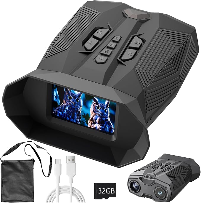 Night Vision Goggles, 4K Full-Color autofocus Night Vision Binoculars for Adults,Large-Capacity Rechargeable Battery with 32GB TF Card, 20X Digital Zoom，Suitable for Camping & Fishing