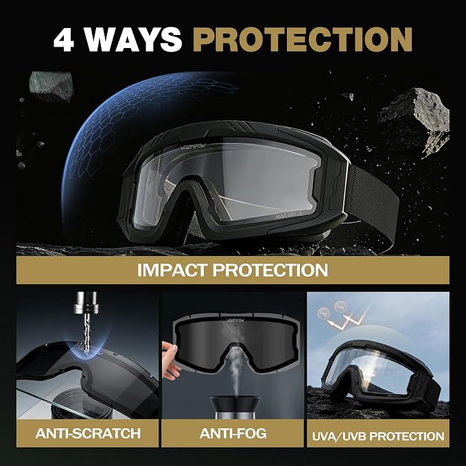 Airsoft Goggles OTG, ANSI Z87.1+ Anti-Fog Tactical Safety Goggles, Impact-Resistant Dust-Proof Eye Protection