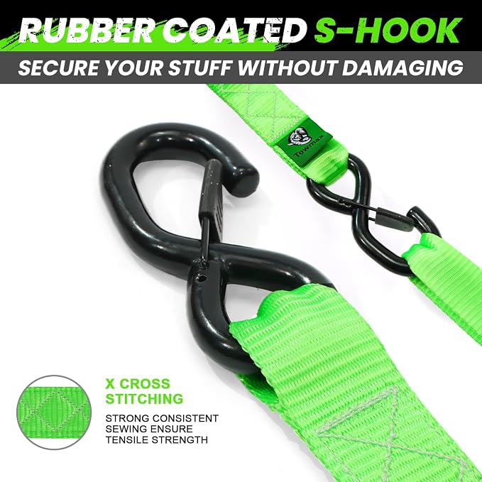 Ratchet Straps Heavy Duty 4 Pack -1.5 Inch x 8 Feet (5,208LB Break Strength)- Motorcycle Tie Down Straps -1.5xThickened Wear-Resistant Ratchet Tie Down Set for Powersports, Motorcycle or Moving Cargo